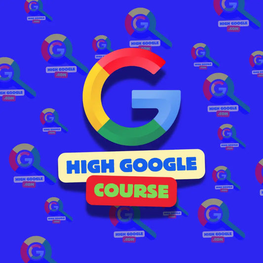 3D Google logo with HIGH GOOGLE COURSE text in white and green for Google Cursus